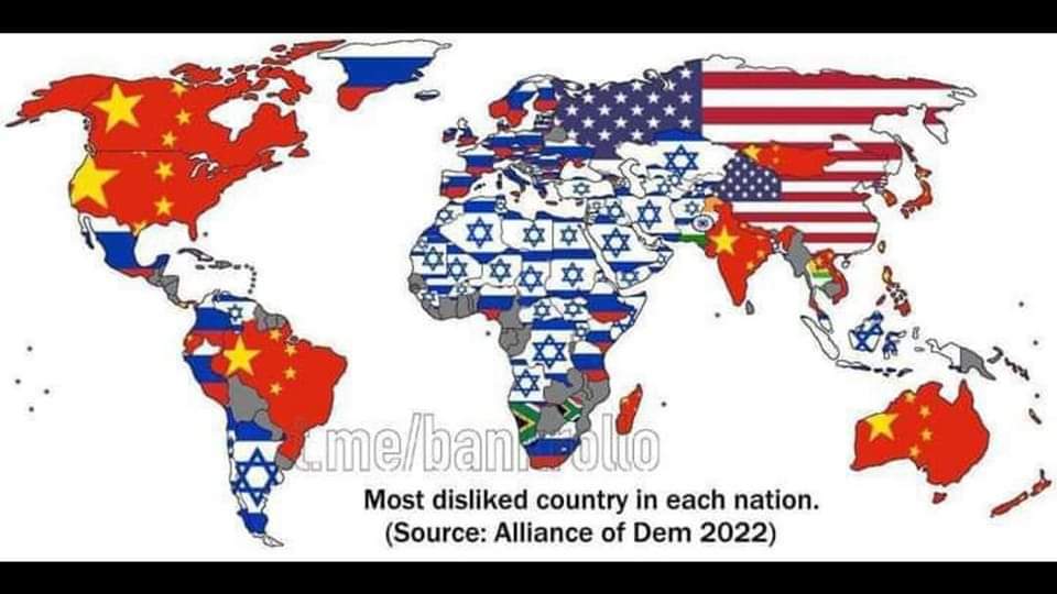melban Most disliked country in each nation. (Source: Alliance of Dem 2022)